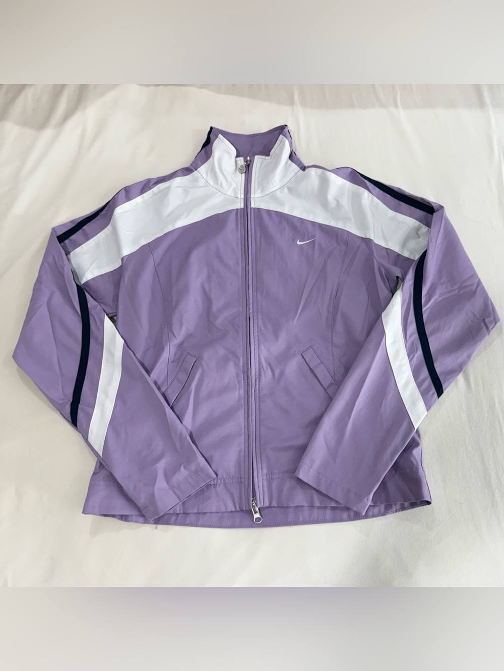 Nike Lavender Bomber Jacket with White and Navy Stripes